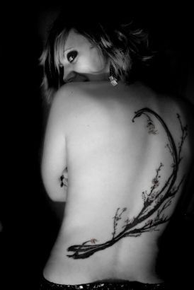 Cherry Blossom Girl's Back Tattoo